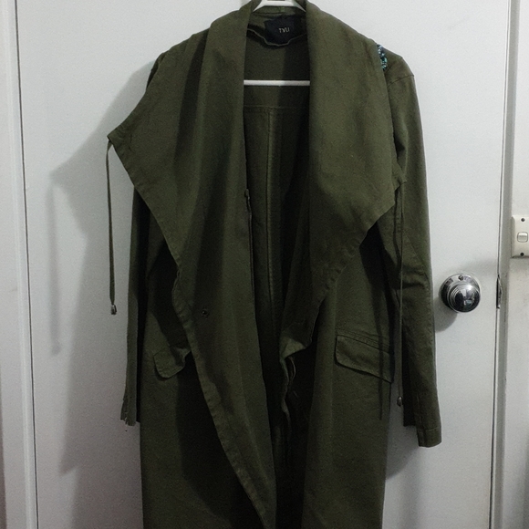 Tyli size L army green beaded trench coat - Picture 4 of 9
